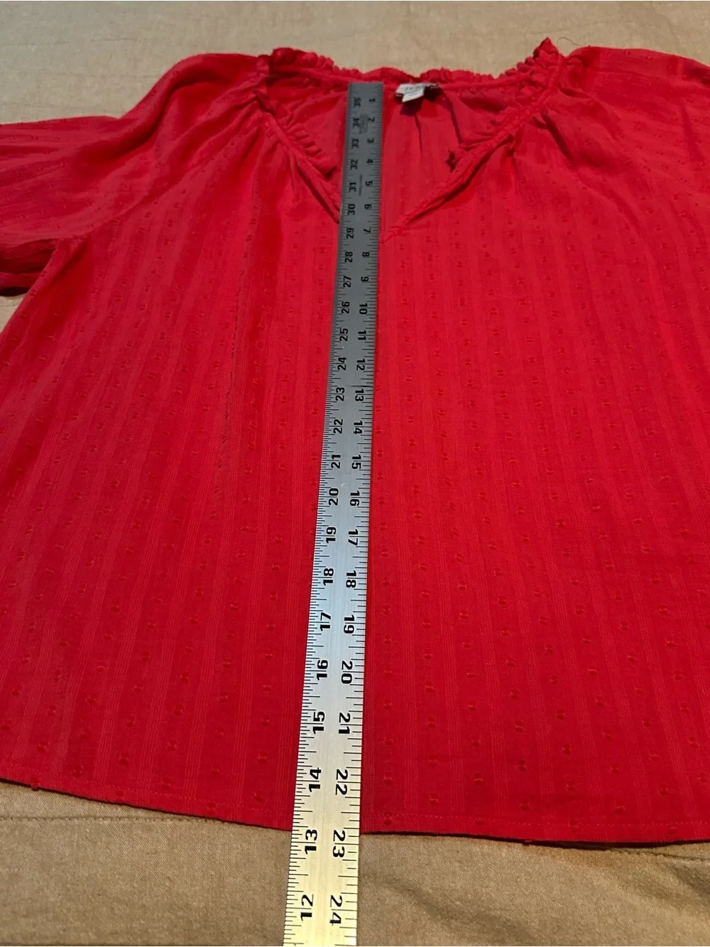 J. Crew Coral-Red V-Neck Peasant Blouse